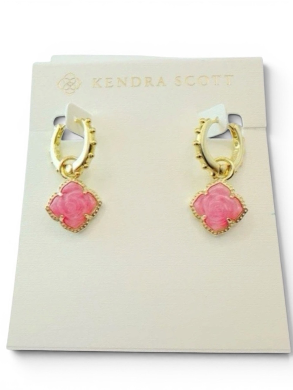 Kendra Scott Pink Gold Clover Huggie Earrings